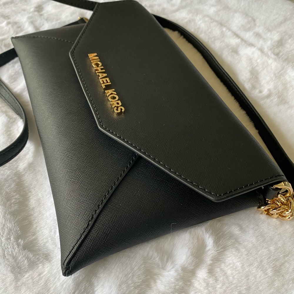 Michael Kors Black Clutch with Gold Accents - Picture 4 of 7